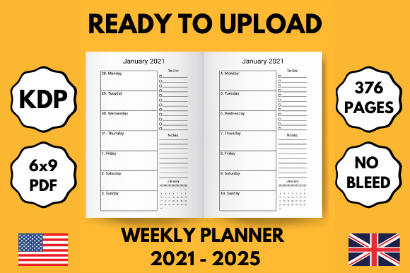 Download 2021-2025 - 5 Years Weekly Planner - 6x9 - Planner Collection