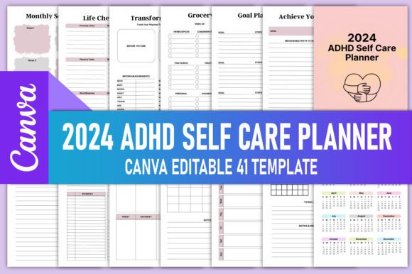 Download 2024 Adhd Self Care Planner Canva KDP - Planner Collection
