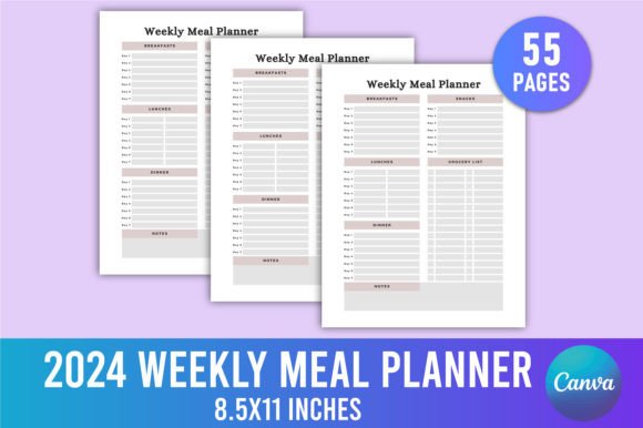 Download Editable 2024 Weekly Meal Planner Canva - Planner Collection