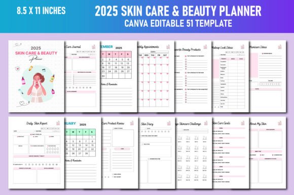 Download 2025 Skin Care &amp; Beauty Planner Canva - Planner Collection