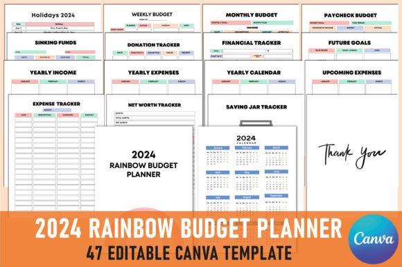 Download Editable 2024 Rainbow Budget Planner KDP - Planner Collection