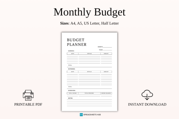 Download Monthly Finance Log &amp; Budget Planner - Planner Collection