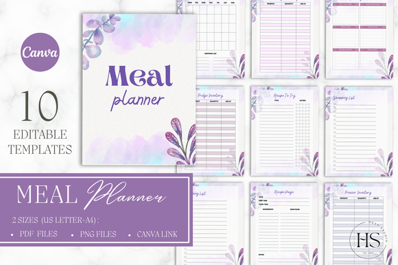 Download Watercolor Flowers CANVA Meal Planner - Planner Collection