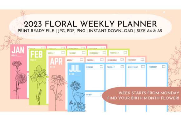 Download Birthday Flowers Weekly Planner 2023 - Planner Collection