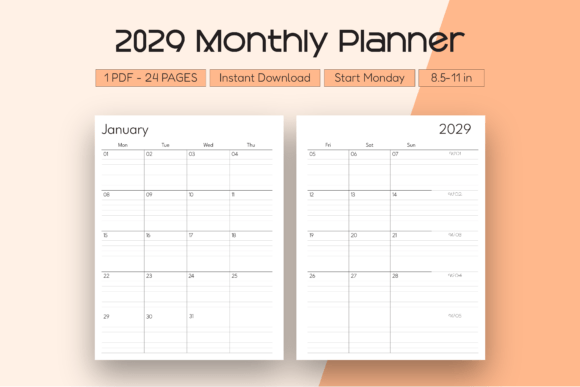Download 2029 Monthly Planner (Start Monday) - Planner Collection