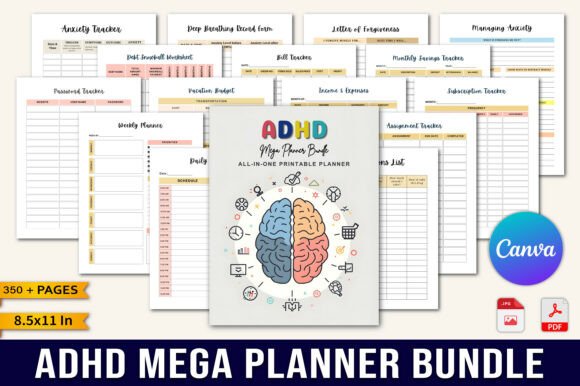 Download ADHD Mega Planner Bundle KDP Interior - Planner Collection