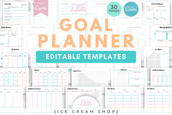 Download Goal Planner Canva Templates | ICE CREAM - Planner Collection