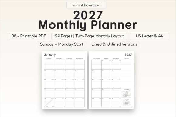 Download 2027 Monthly Planner Printable PDF - Planner Collection