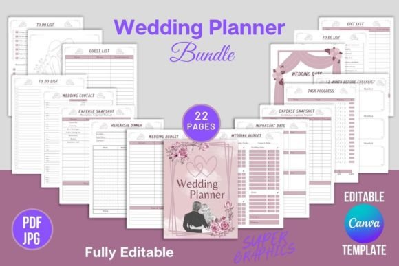 Download Editable Wedding Planner Canva Templates - Planner Collection