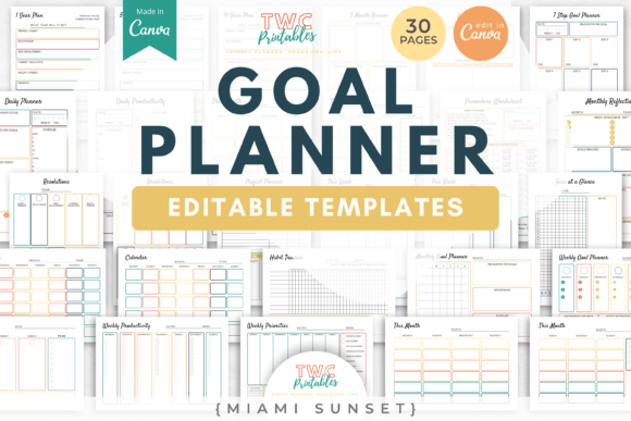 Download Goal Planner Canva Templates | MIAMI SUN - Planner Collection