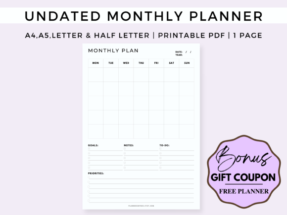 Download Undated Monthly Planner Printable PDF - Planner Collection