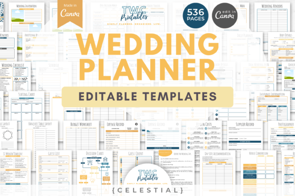 Download Wedding Planner Canva Templates | CELEST - Planner Collection