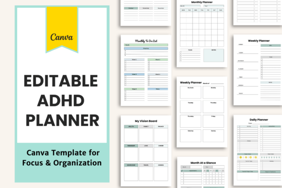Download Editable ADHD Planner | Canva Templates - Planner Collection