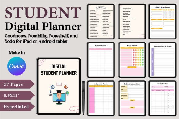 Download Digital Student Planner Canva Templates - Planner Collection