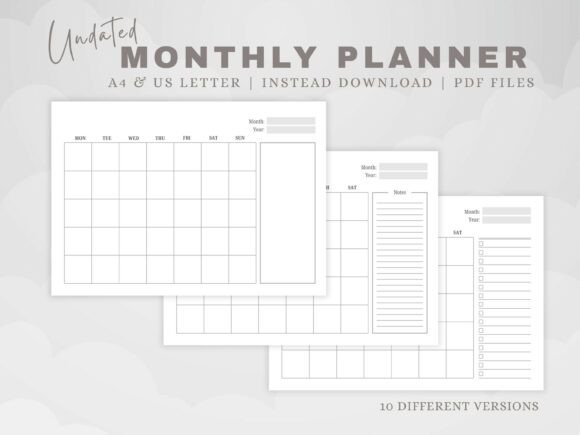 Download Undated Monthly Planner with Checklist - Planner Collection